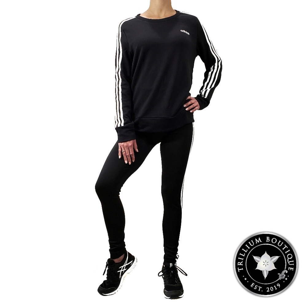 BUNDLE Adidas Climalite 3 Stripe Tights & Crewneck - Picture 3 of 16